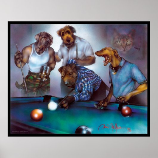 Hunde spielen Pool - Dan Mc Manus Poster (Vorne)