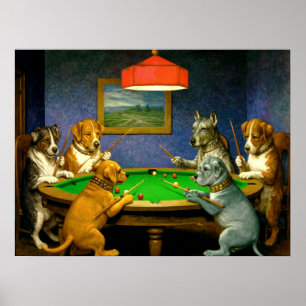 Hunde spielen Snooker Billard Spaß Spoof Poster