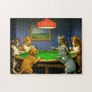 Hunde spielen Snooker Billard Spaß Spoof Puzzle