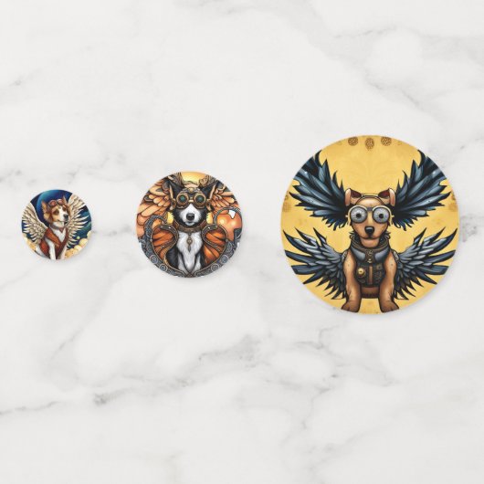 Hunde Steampunk mit Flügeln Konfetti (Vorderseiten)