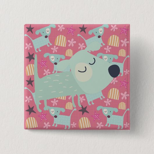 Hunde, Sterne und Blume Button (Vorderseite)
