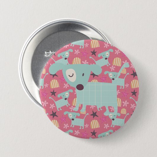 Hunde, Sterne und Blume Button (Vorne & Hinten)