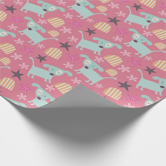 Hunde, Sterne und Blume Geschenkpapier (Ecke)