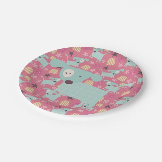 Hunde, Sterne und Blume Pappteller (Schrägansicht)