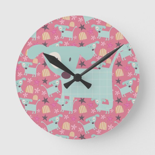 Hunde, Sterne und Blume Runde Wanduhr (Vorderseite)