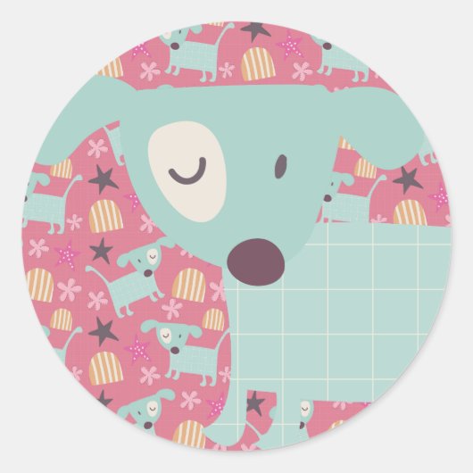 Hunde, Sterne und Blume Runder Aufkleber (Vorderseite)