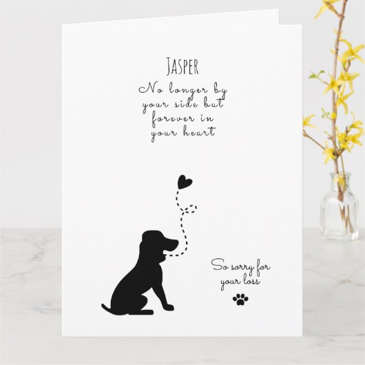Hunde Sympathy Card, individuelle Name. Pet Loss Karte (Gelbe Blume)