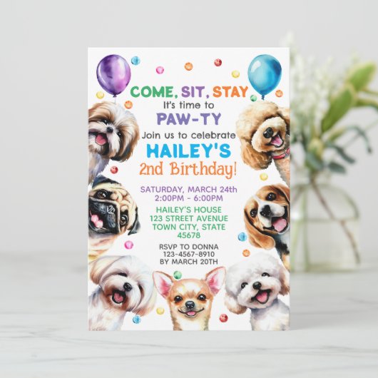 Hunde Thema 2. Geburtstag Party Einladung (Stehend Vorderseite)