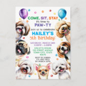 Hunde Thema 5th Birthday Party Einladung Postkarte (Vorderseite)