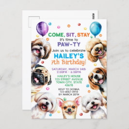Hunde Thema 7. Geburtstagsparty Einladung Postkarte