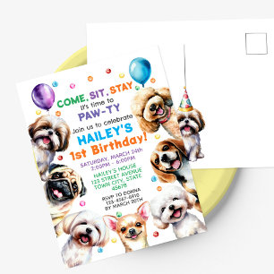 Hunde-Themen-Geburtstagsfeier-Einladung Postkarte