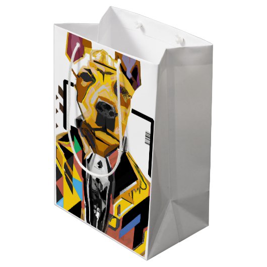 Hunde tragen einen Anzug: Digitale Kunst Mittlere Geschenktüte (Rückseite Schrägansicht)