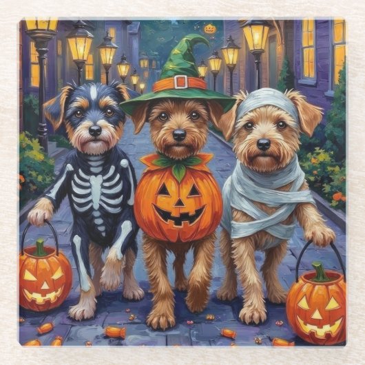 Hunde-Trick-oder-Treating Halloween-Kostüme Glasuntersetzer (Vorderseite)