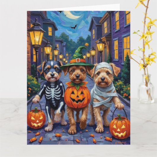 Hunde-Trick-oder-Treating Halloween-Kostüme Karte (Gelbe Blume)