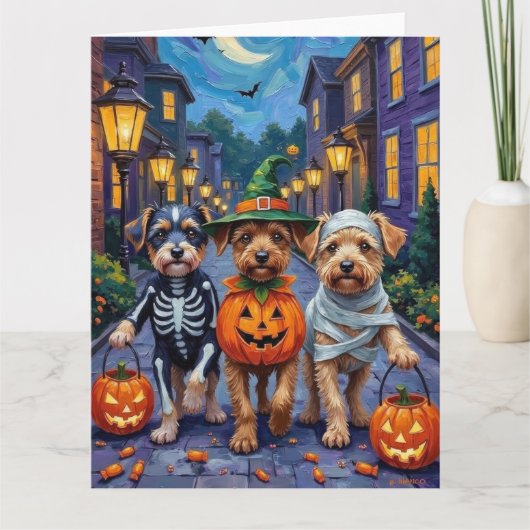 Hunde-Trick-oder-Treating Halloween-Kostüme Karte (Vorderseite)