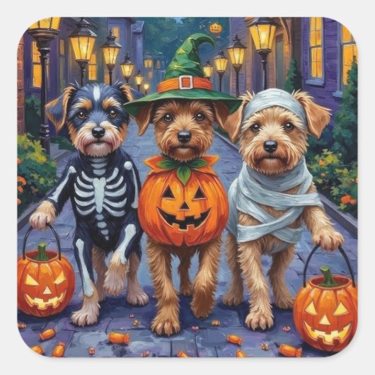 Hunde-Trick-oder-Treating Halloween-Kostüme Quadratischer Aufkleber (Vorderseite)