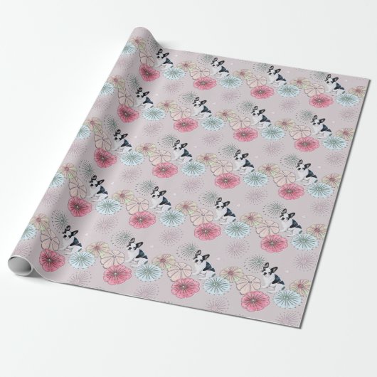 Hunde und Blume Geschenkpapier (Ungerollt)