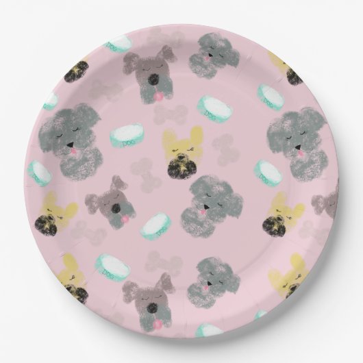 Hunde und Bowls Muster Pet Pink Blau Pappteller (Vorderseite)