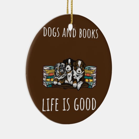 Hunde und Bücher Keramik Ornament (Rechts)