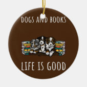 Hunde und Bücher Keramik Ornament (Vorne)
