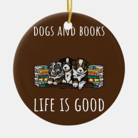Hunde und Bücher Keramik Ornament (Vorne)
