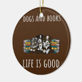 Hunde und Bücher Keramik Ornament (Links)