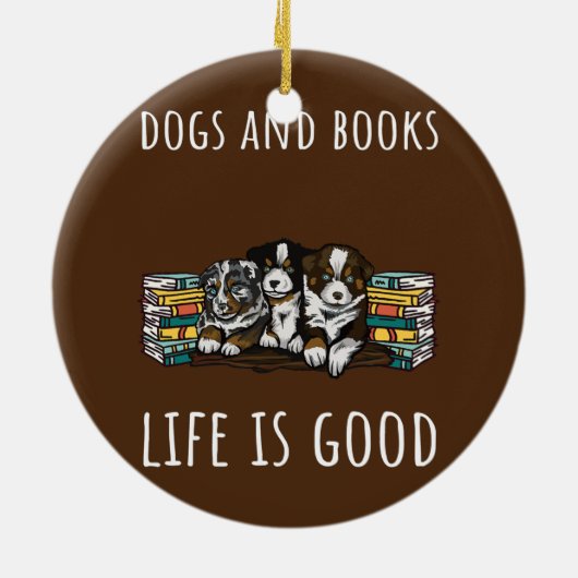 Hunde und Bücher Keramik Ornament (Hinten)