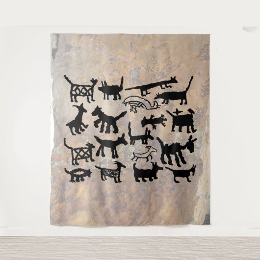 Hunde und Coyote Petroglyph-Sammlung Wandteppich (Vorderseite)