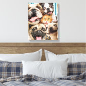 Hunde und ein Cat Group-Foto Leinwanddruck (Insitu (Schlafzimmer))