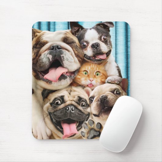 Hunde und ein Cat Group-Foto Mousepad (Mit Mouse)
