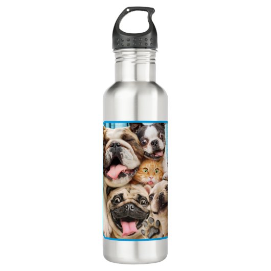 Hunde und ein Foto der Katzengruppe Edelstahlflasche (Vorderseite)