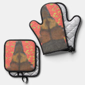 Hunde und Erdbeeren Ofenhandschuh & Topflappen-Set (Vorderseite/Rückseite)