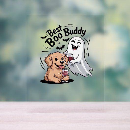 Hunde und Geist trinken Wein. Klassischer T - Shir Acrylschild (Neutral)