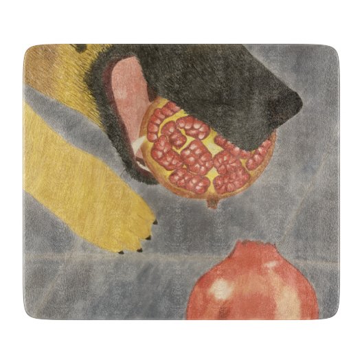 Hunde- und Granatapfel-Schneidbrett Schneidebrett (Vorderseite)