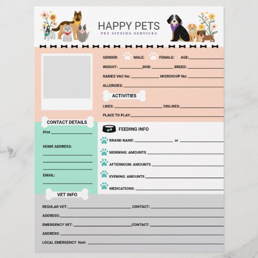 Hunde und Haustiere Sitzinformationen (Vorderseite)