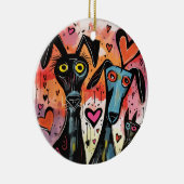Hunde und Herzen Keramik Ornament (Rechts)