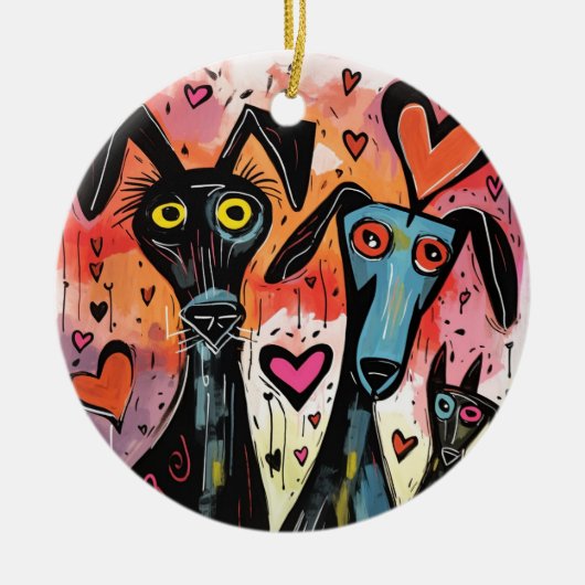 Hunde und Herzen Keramik Ornament (Vorne)