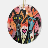 Hunde und Herzen Keramik Ornament (Links)