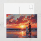 Hunde und Junge beobachten Sonnenuntergang am Stra Postkarte (Vorne/Hinten)