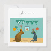 Hunde und Katze in gekleidetem Party Einladung (Vorderseite)