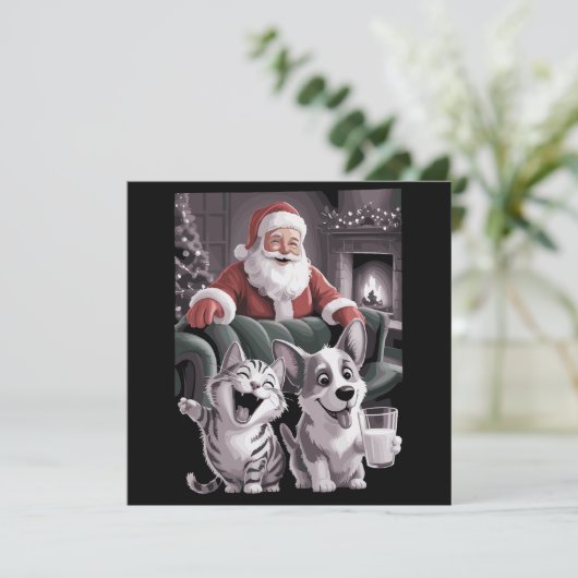 Hunde und Katze Selfie mit Weihnachten (Stehend Vorderseite)