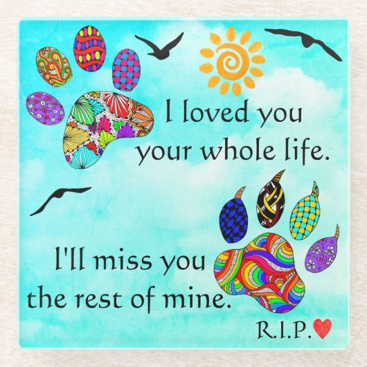 Hunde und Katzen Beileid Memorial Glass Untersetze Glasuntersetzer (Vorderseite)