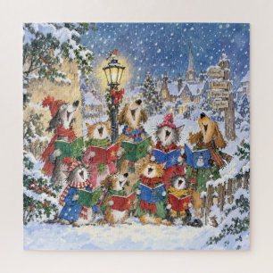 Hunde und Katzen beim Weihnachtsliedersingen Puzzle