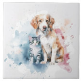 Hunde und Katzen Beste Freunde Fliese (Vorderseite)