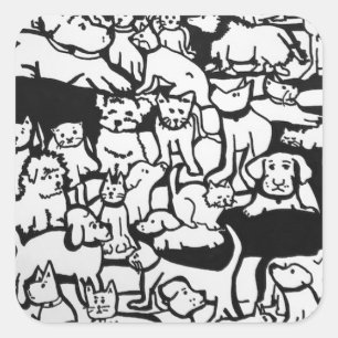 "Hunde und Katzen-Cartoon"-Aufkleber nach Weiden Quadratischer Aufkleber