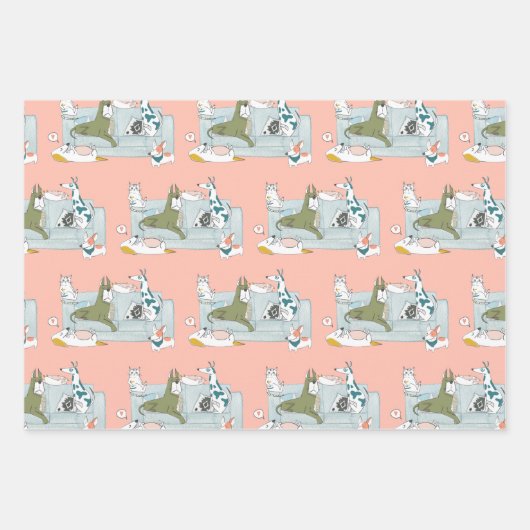 Hunde und Katzen Cartoon Geschenkpapier Set (Vorderseite)