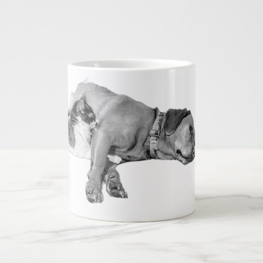 Hunde und Katzen Cuddling Monochrome Art Tasse (Vorderseite)