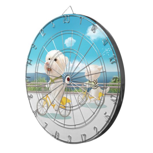 Hunde und Katzen Fahrradfahren am Meer Dartscheibe (Vorderseite rechts)