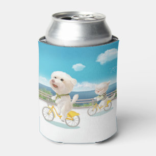Hunde und Katzen Fahrradfahren am Meer Dosenkühler