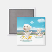 Hunde und Katzen Fahrradfahren am Meer Magnet (Vorderseite/Rückseite)